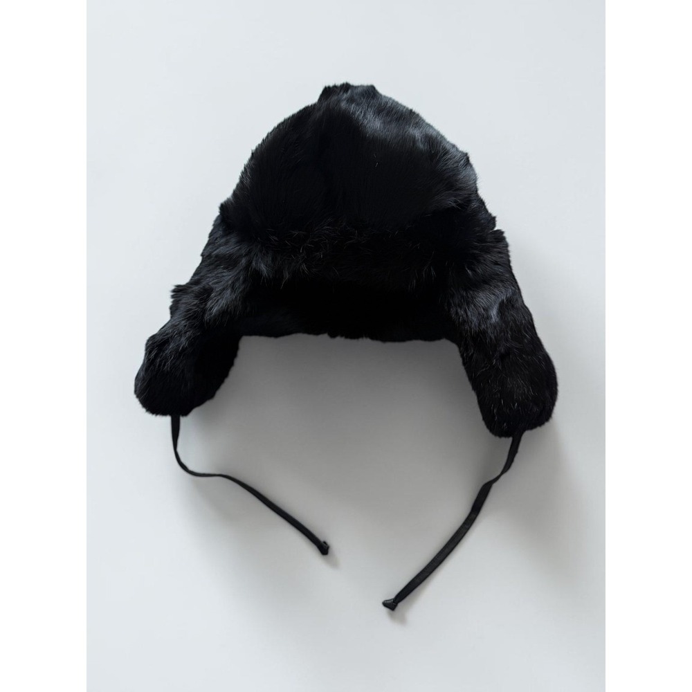 FRR Canada Mens Black Rabbit Fur Trapper Hat Ushanka Ear Flaps Size L